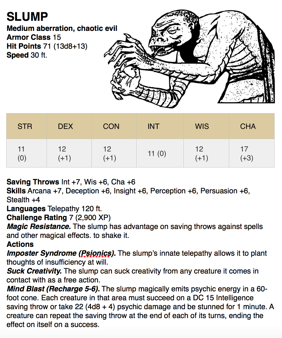 stats for the made up D&D Slump monster