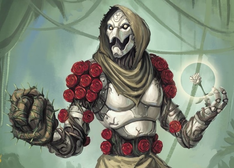A warforged druid grows roses on his construct body, and has a fist studded with rose thorns.