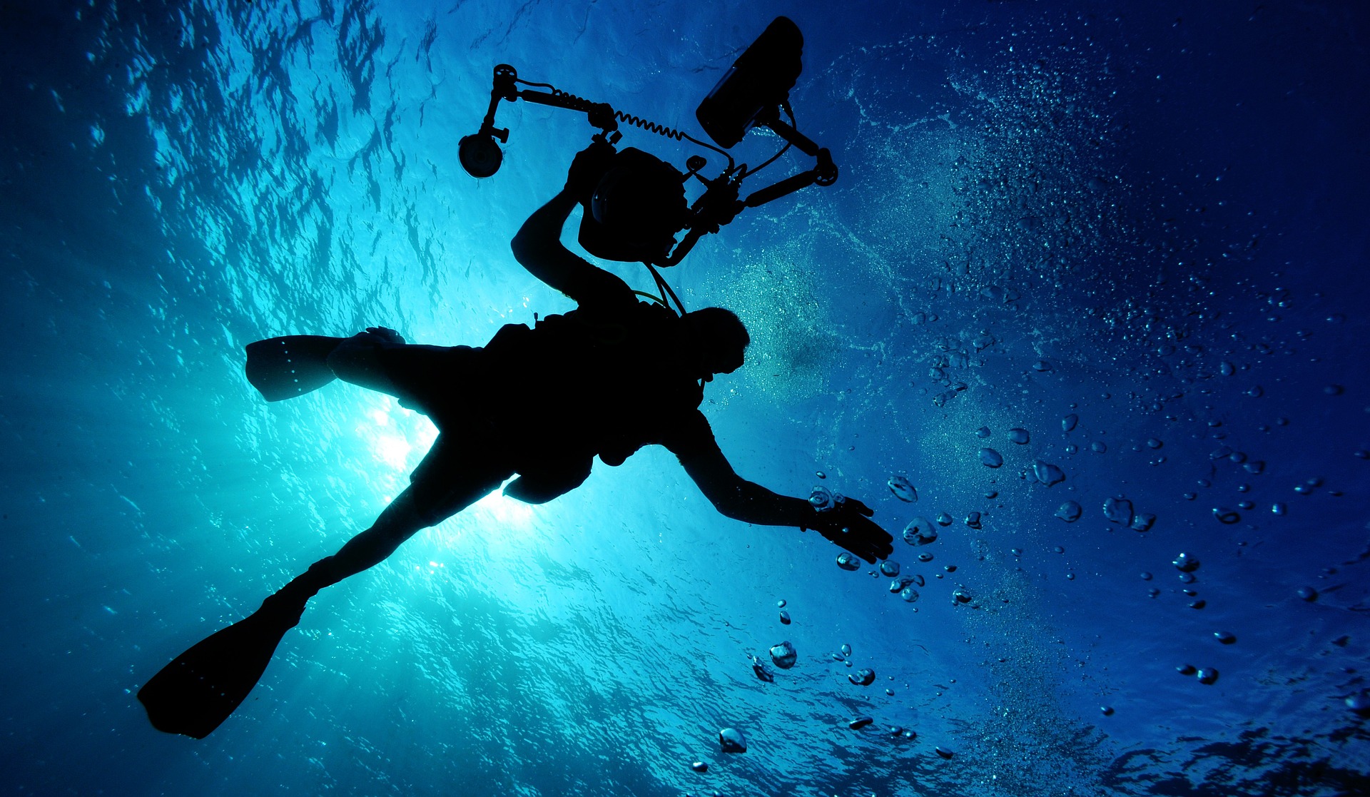 A scuba diver under water.
