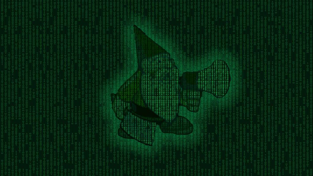 A matrix scrolling code effect with a gnome in it. 