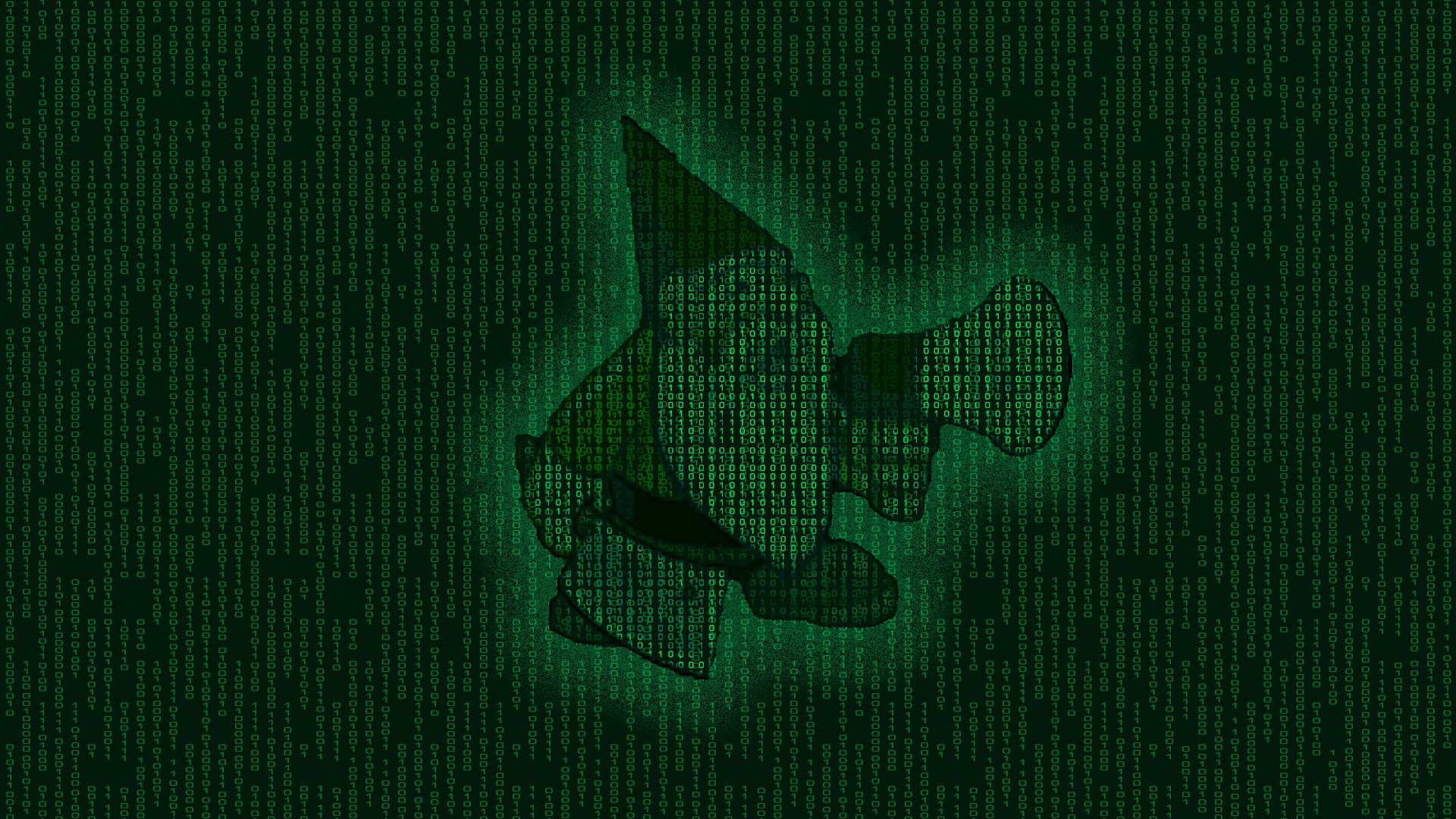 A matrix scrolling code effect with a gnome in it.