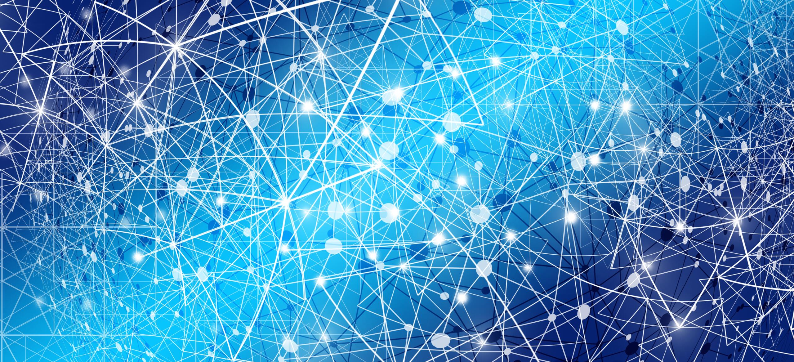 An abstract image of a series of nodes connected by lines, forming a web.