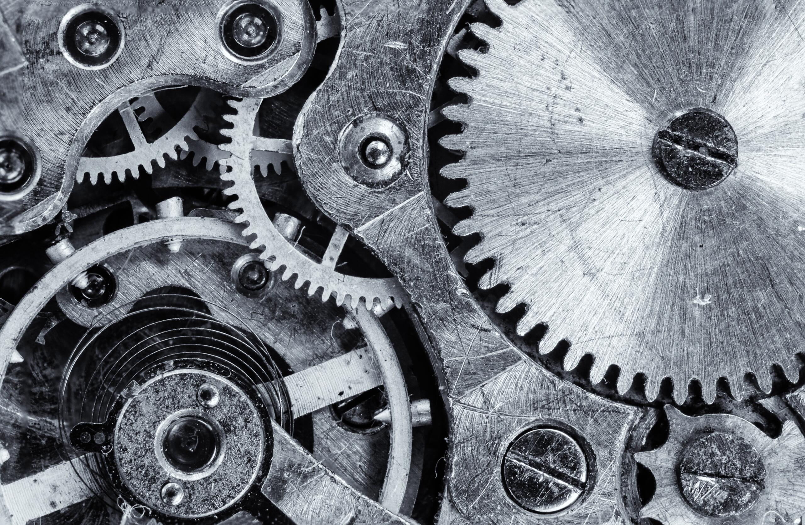 A close up of a set of gears for some mechanism