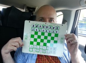 Metal chess board perfect for a car drive.